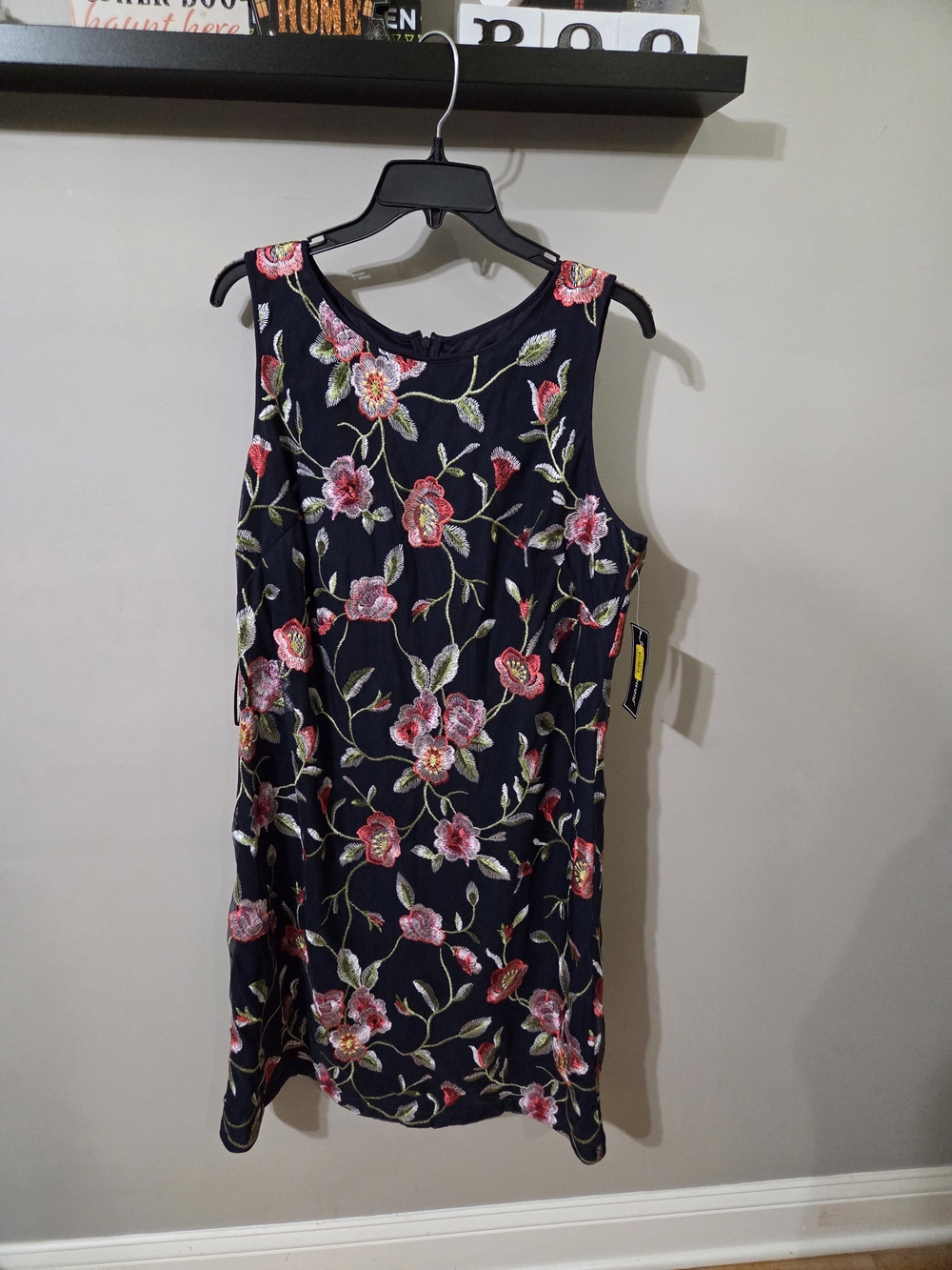 Jessica Howard Navy Sleeveless Midi Dress with Pink Floral Embroidery